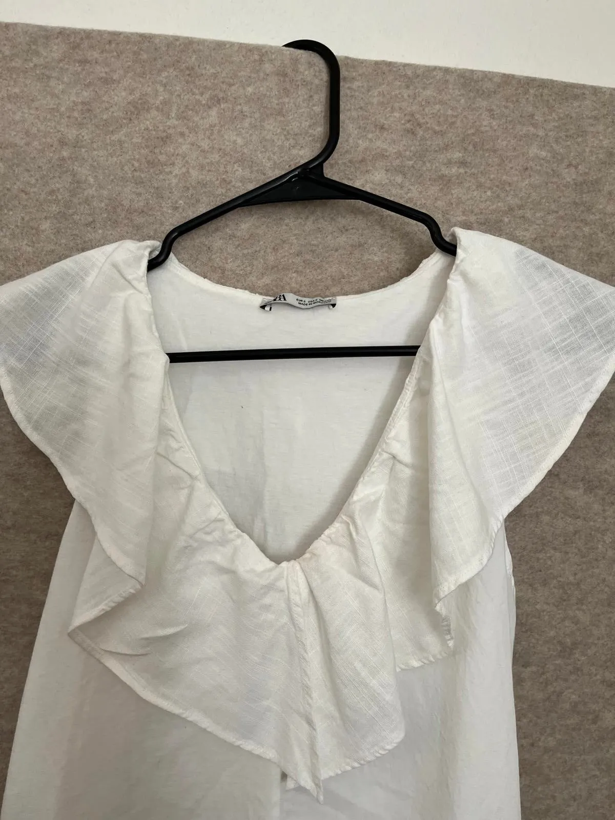 Zara White Ruffled V-neck Sleeveless Cotton Dress Size Small